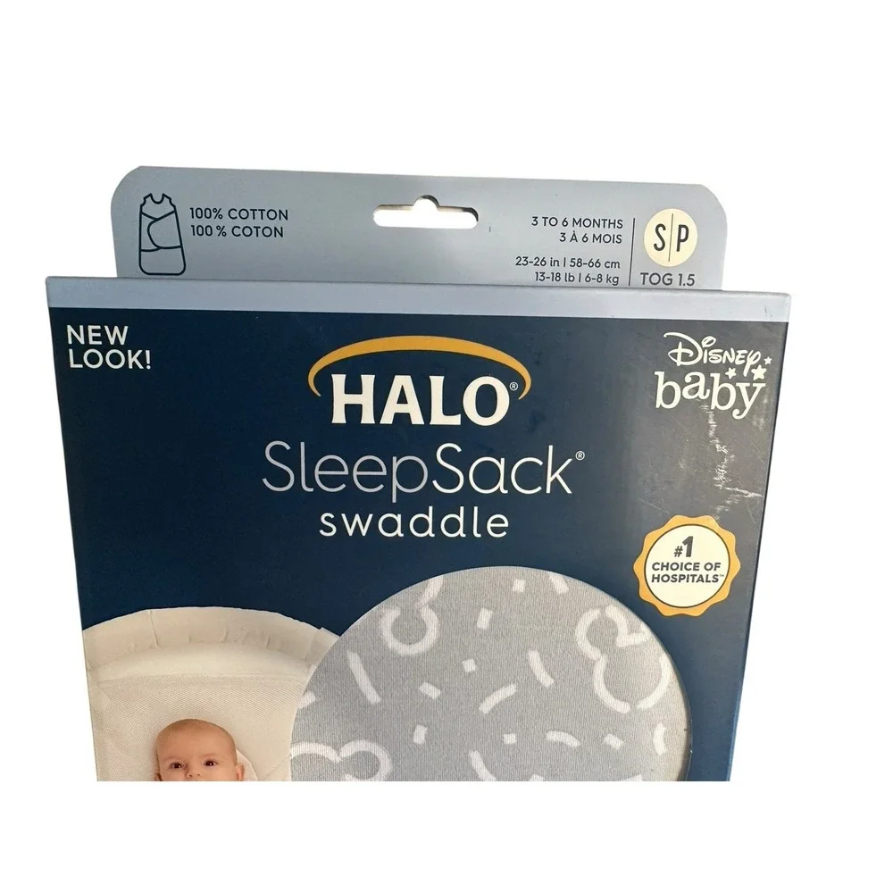 HALO SleepSack® Swaddle 100% Cotton‎ Disney Baby Mickey Gray Sz Small NEW